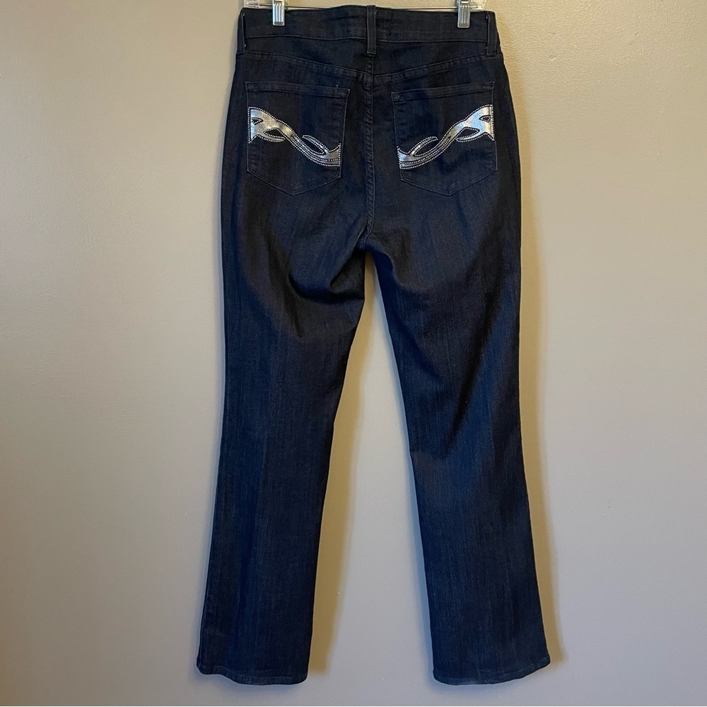 NYDJ Bootcut Jeans 8 Dark-Wash Blue Flare Cotton Stretch Lift Tuck Slimming